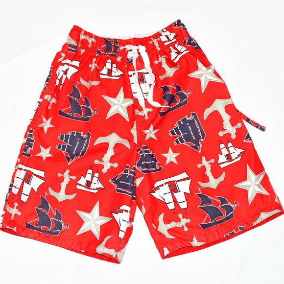 NWOT Wes & Willy Boys Nautical Swim Trunks - Size 7 - Picture 1 of 8